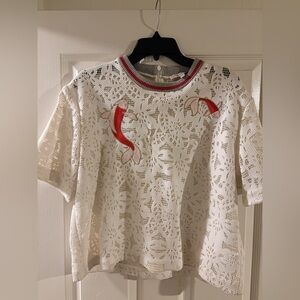 Paul and Joe White Lace Koi Fish SZ: 4 Top with Red Accents